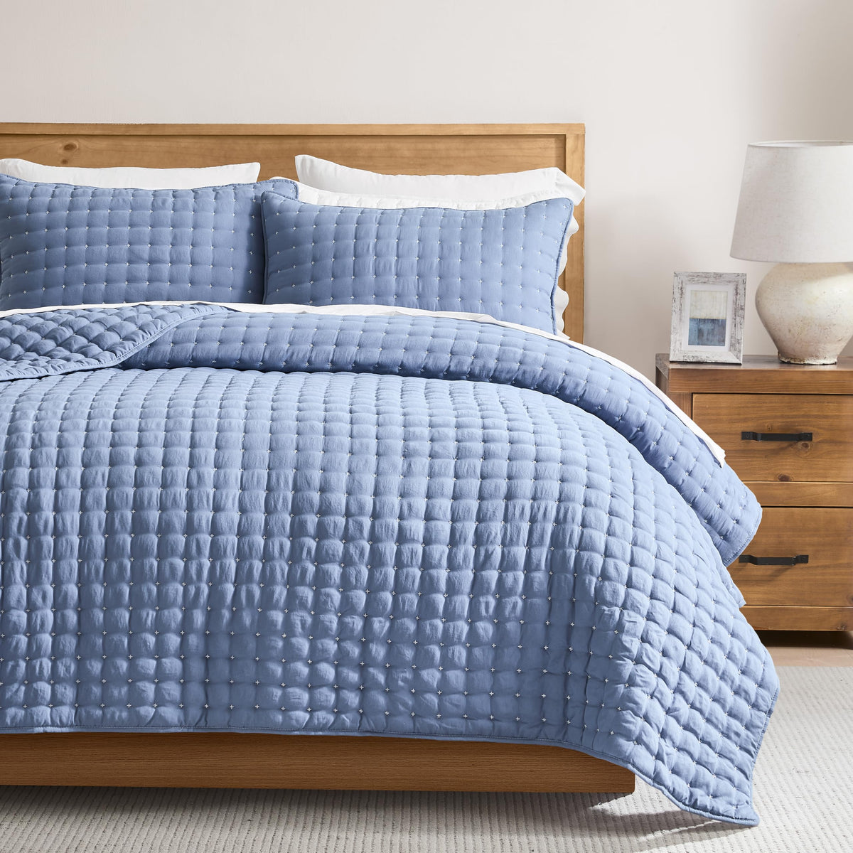 WDCOZY Cloud Soft Quilt Set, King Size, Light Beige, 3 Pieces 104x90 inches