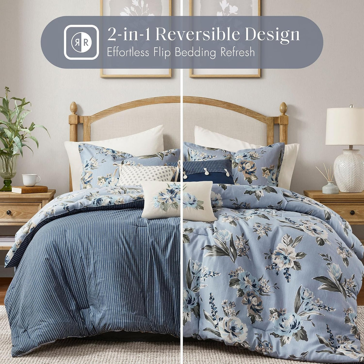 Madison Park Reversible Vintage Floral Comforter Set, 7PC King Bedding Set