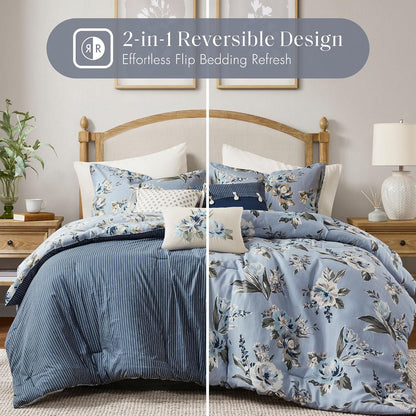 Madison Park Reversible Vintage Floral Comforter Set, 7PC King Bedding Set