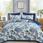 DJY Blue Comforter Set King, 7 Pieces Bed in a Bag King Size Botanical Comforters with Sheets Elegant Plants Print Soft Microfiber Reversible Complete Bedding Sets for All Season