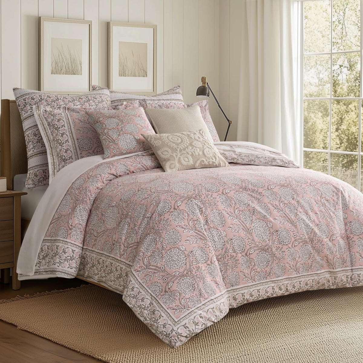 Levtex Home Adare Taupe Reversible King/Cal King Quilt Set (106x92in) and 2 Pillow Shams (36x20in) - Floral Bedding - Taupe White - Cotton King Size Quilt Bedding Set - Lightweight, Soft, Pre-Washed