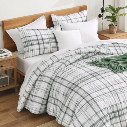 Andency Tan Gingham Comforter Set Twin, Brown Checkered Grid Plaid Bedding