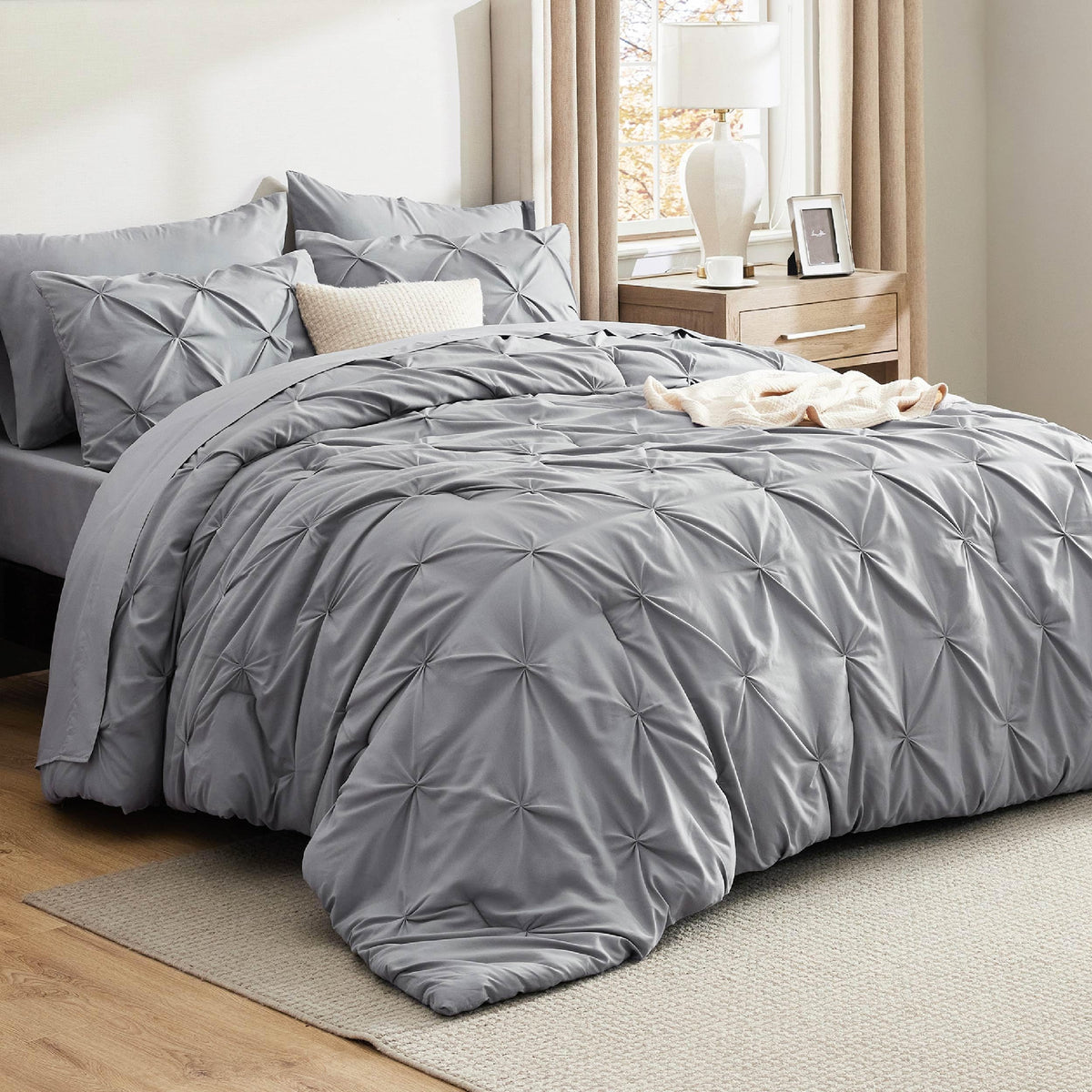 Bedsure 7-Piece King Size Comforter Set & Sheets, Grey King Bedding