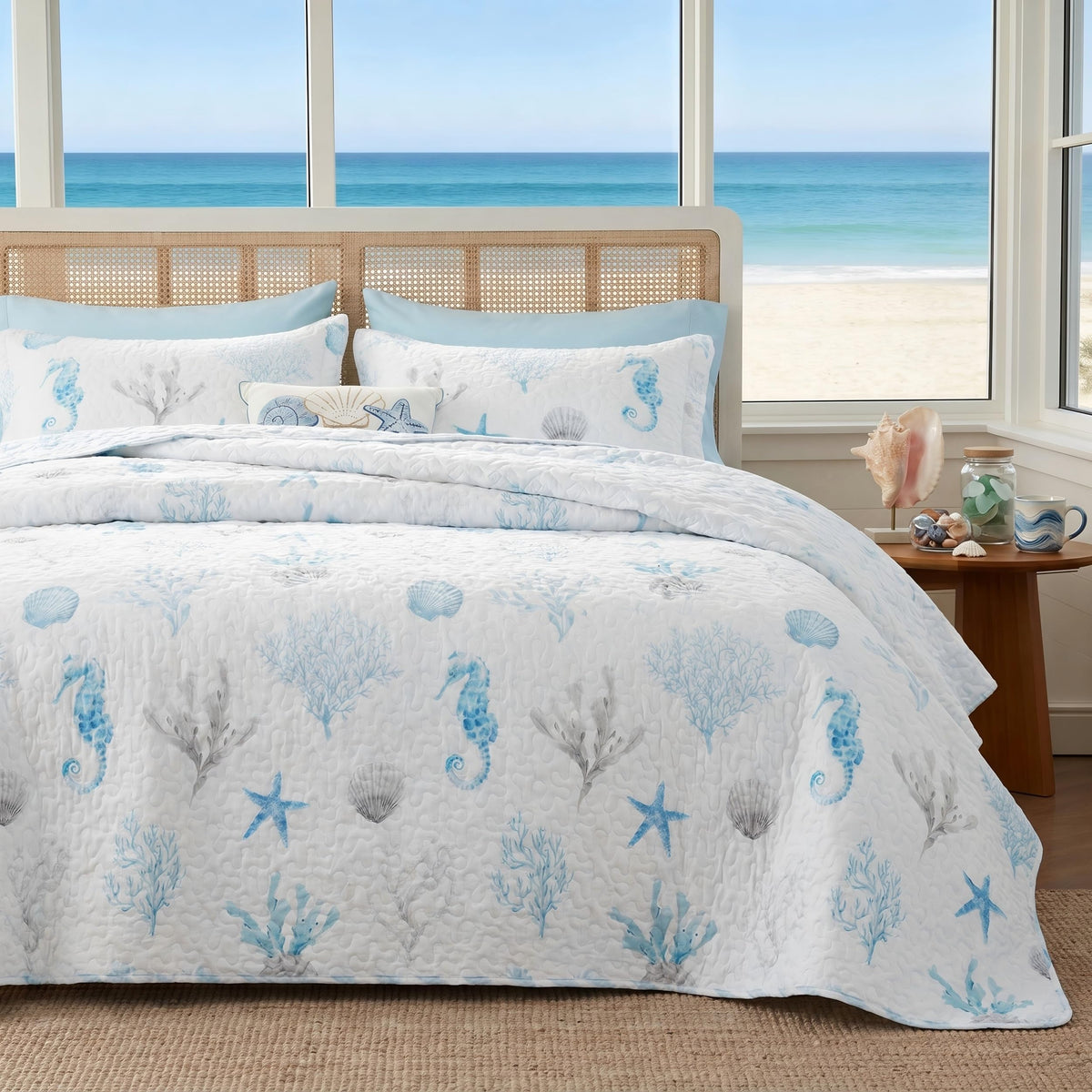 Bedsure Fall Quilts King Size, Reversible Botanical Floral Comforter, Beige