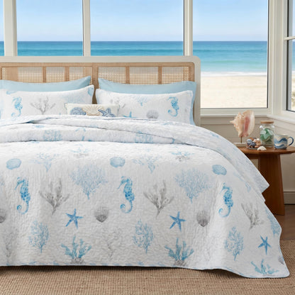 Bedsure Fall Quilts King Size, Reversible Botanical Floral Comforter, Beige