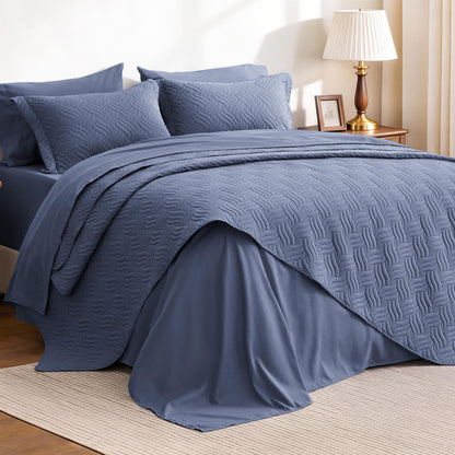 Love's cabin Quilts for Queen Bed Blue Bedspreads - Soft Bed Summer Lightweight Bedspread Comforter - Modern Style Coin Pattern Coverlet for All Season - 3 Pieces (1 Quilt, 2 Pillow Shams)