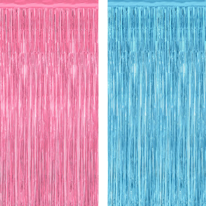 2 Pack Glitter Pink Backdrop, 3.28 FT x 7.05 FT Birthday Party Decorations, Laser Pink Fringe Curtains Foil Streamer Tinsel, Pink Curtains Photo Backdrop Happy Birthday Valentines Day Backdrop
