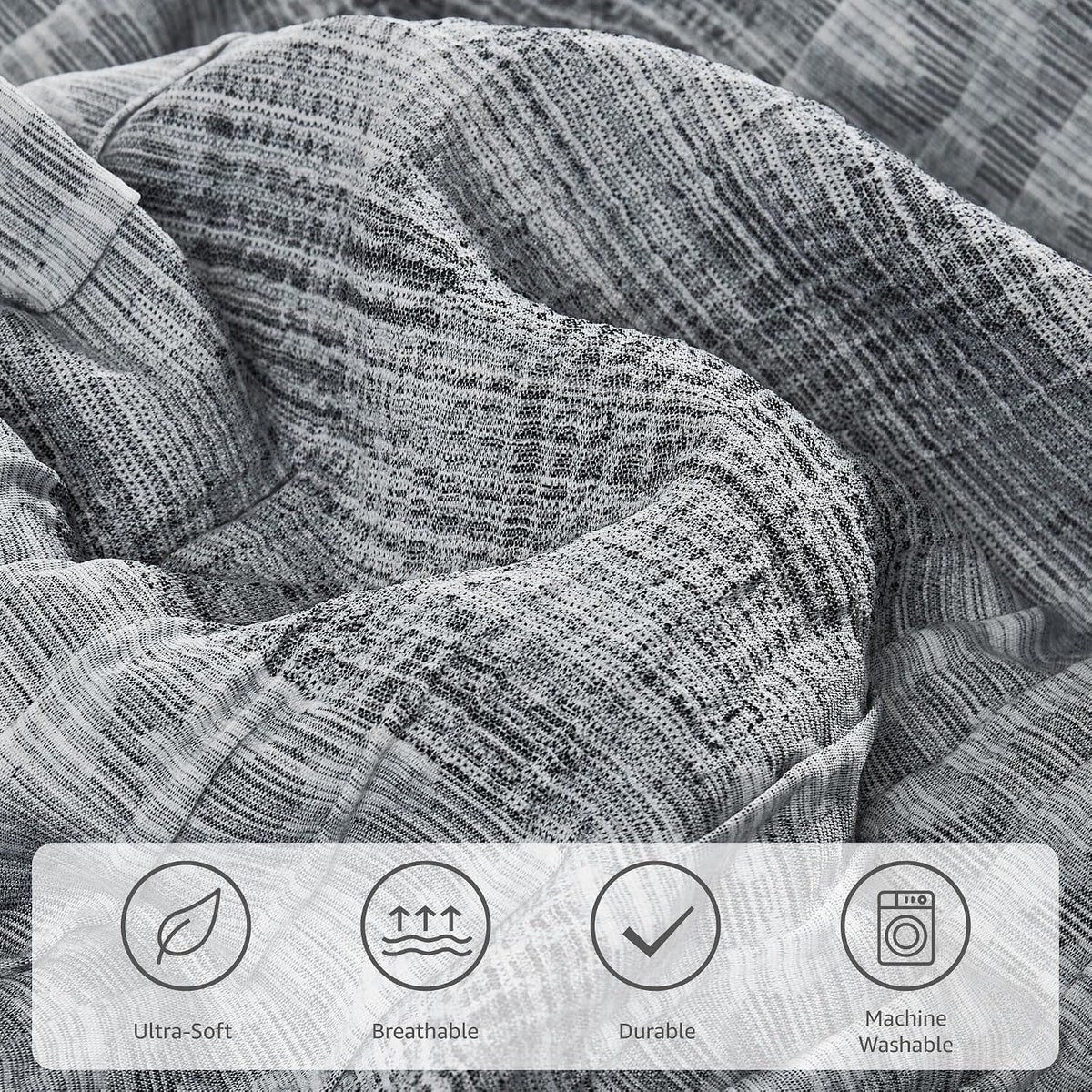 MaiRêve Queen Comforter Set Crinkle Textured Charcoal Grey Bedding 7 Pieces