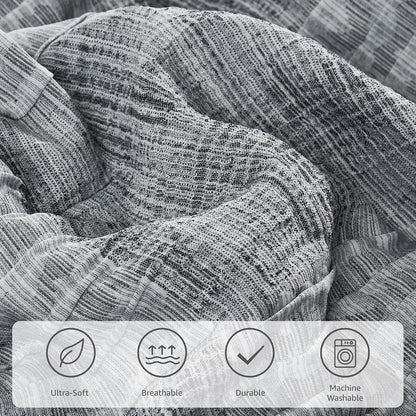 MaiRêve Queen Comforter Set Crinkle Textured Charcoal Grey Bedding 7 Pieces