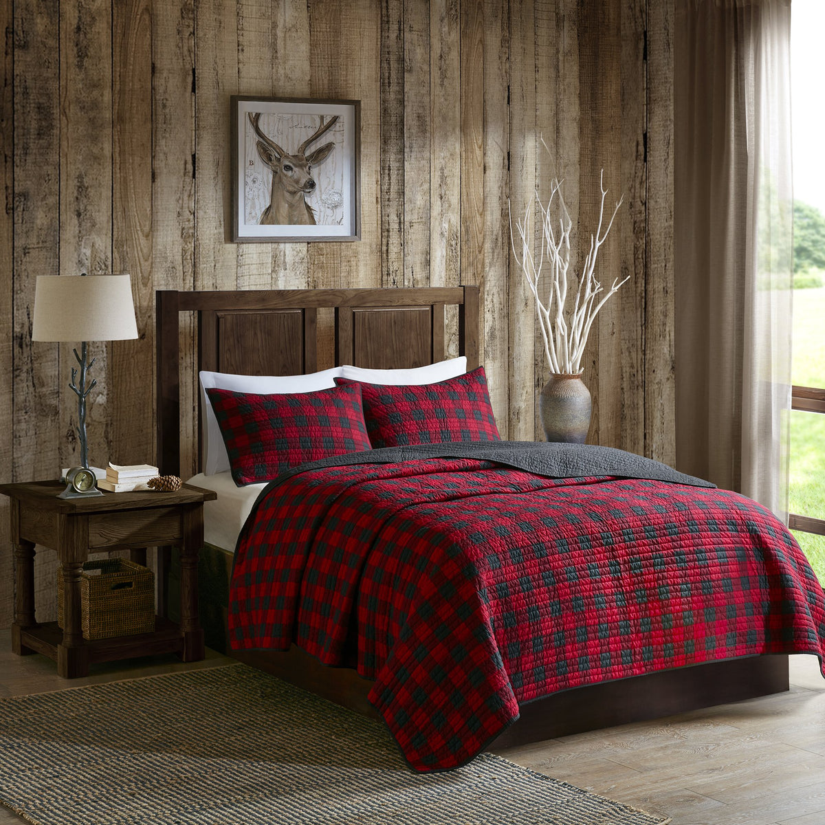 Woolrich Quilt Set Queen, Southwestern Aztec Bedding, Reversible Lightweight Bedspread, Oversized Rustic Cabin Quilt Set, Western Farmhouse Bedding with Matching Shams, Black