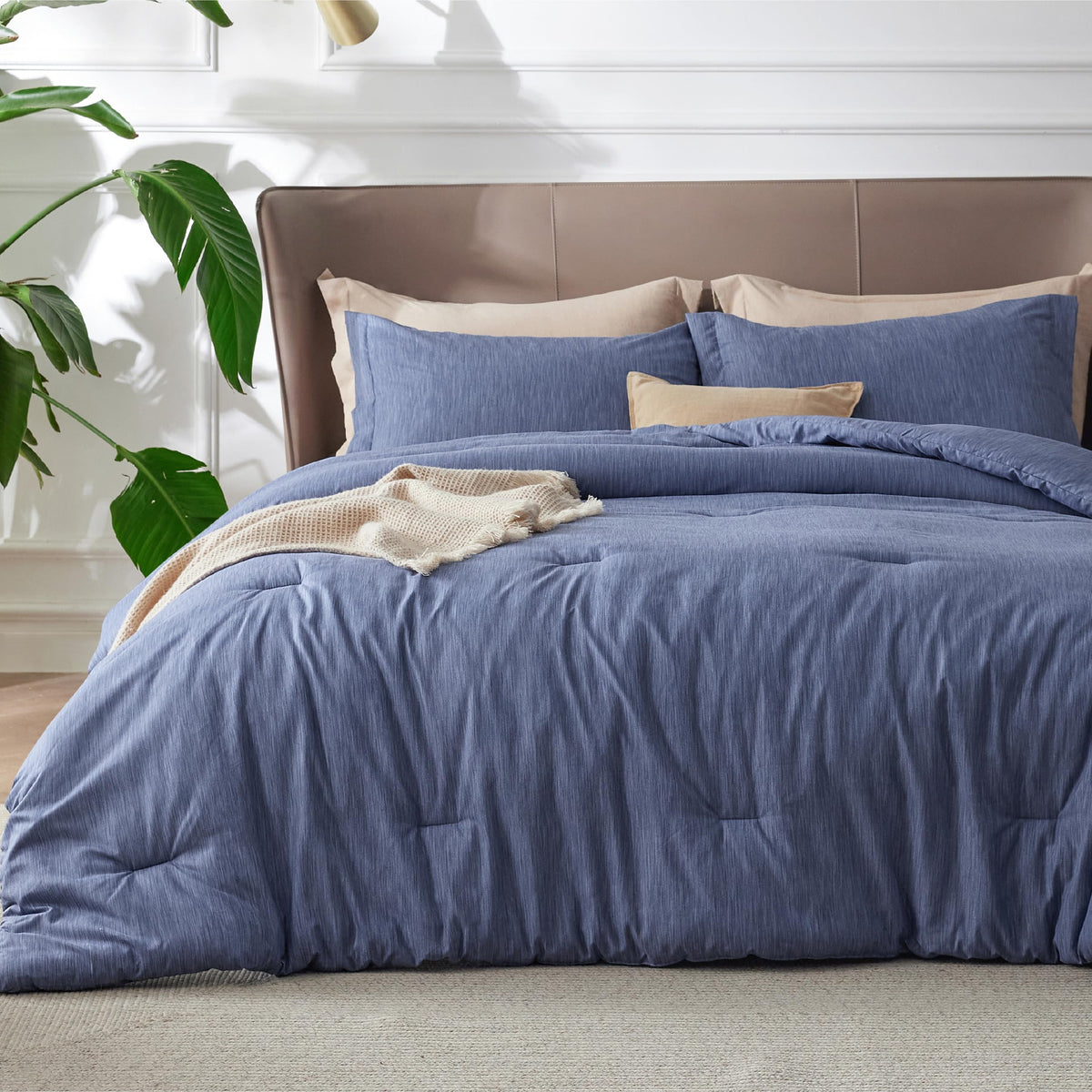 Bedsure Queen Size Comforter Sets, Beige Cationic Dyed Bedding Set 3 Pcs