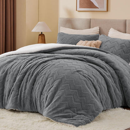 BEDELITE Fluffy Sherpa Queen Comforter Set,Grey