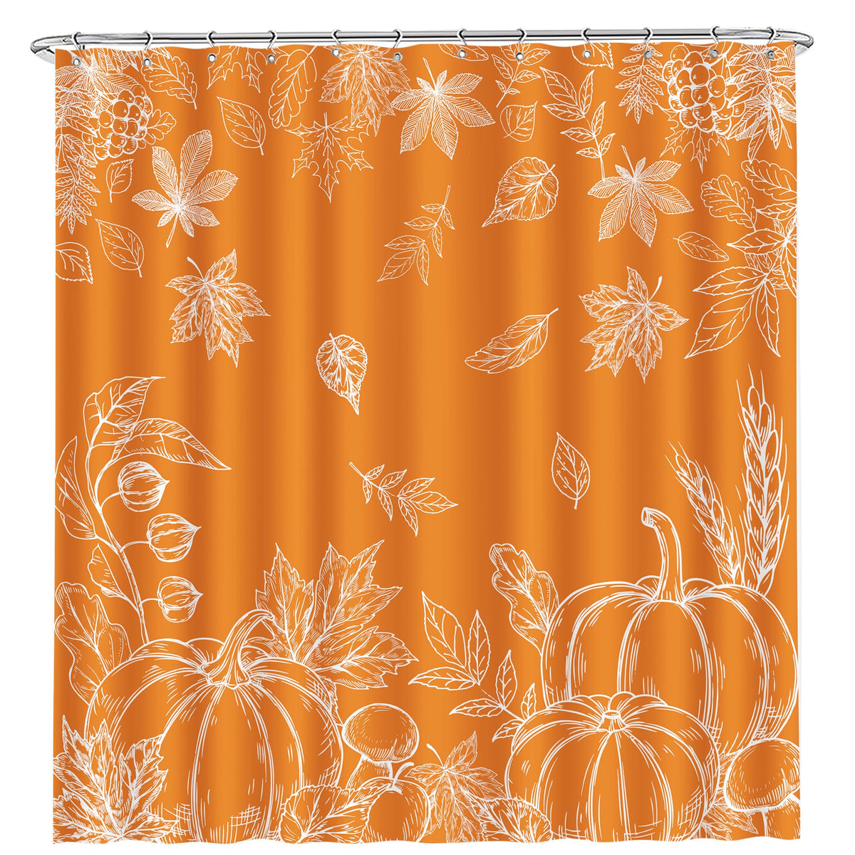 Fall Leaves Shower Curtain, Pumpkins Curtain for Bathroom, Happy Fall Yall Orange Autumn Waterproof Bath Curtains with Hooks for Decorations, 71x71 Inches