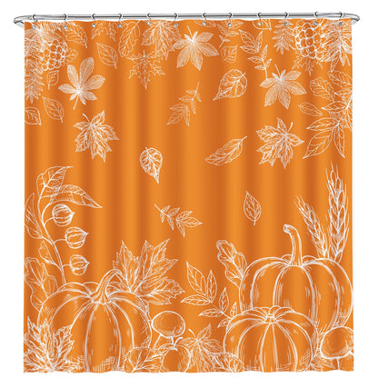 Fall Leaves Shower Curtain, Pumpkins Curtain for Bathroom, Happy Fall Yall Orange Autumn Waterproof Bath Curtains with Hooks for Decorations, 71x71 Inches