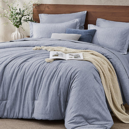 JOLLYVOGUE Queen Comforter Set 7 Pieces Dark Green, Cationic Dyeing Bed in a Bag Queen, Double-Tone Bedding Set with Down Alternative Comforter, Sheets, Pillowcases & Shams