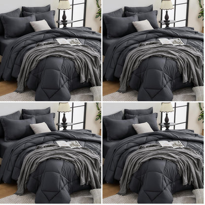 HEVUMYI 7-Piece Queen Comforter Set, Dark Grey Bed in a Bag