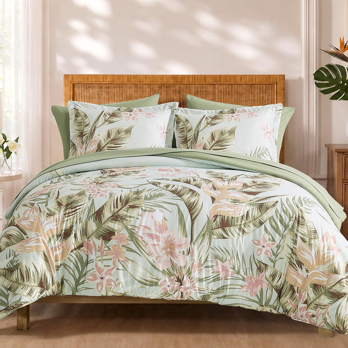 BLOOMHAVEN Queen Comforter Set-7 Pieces Blue Floral Bed in a Bag Queen