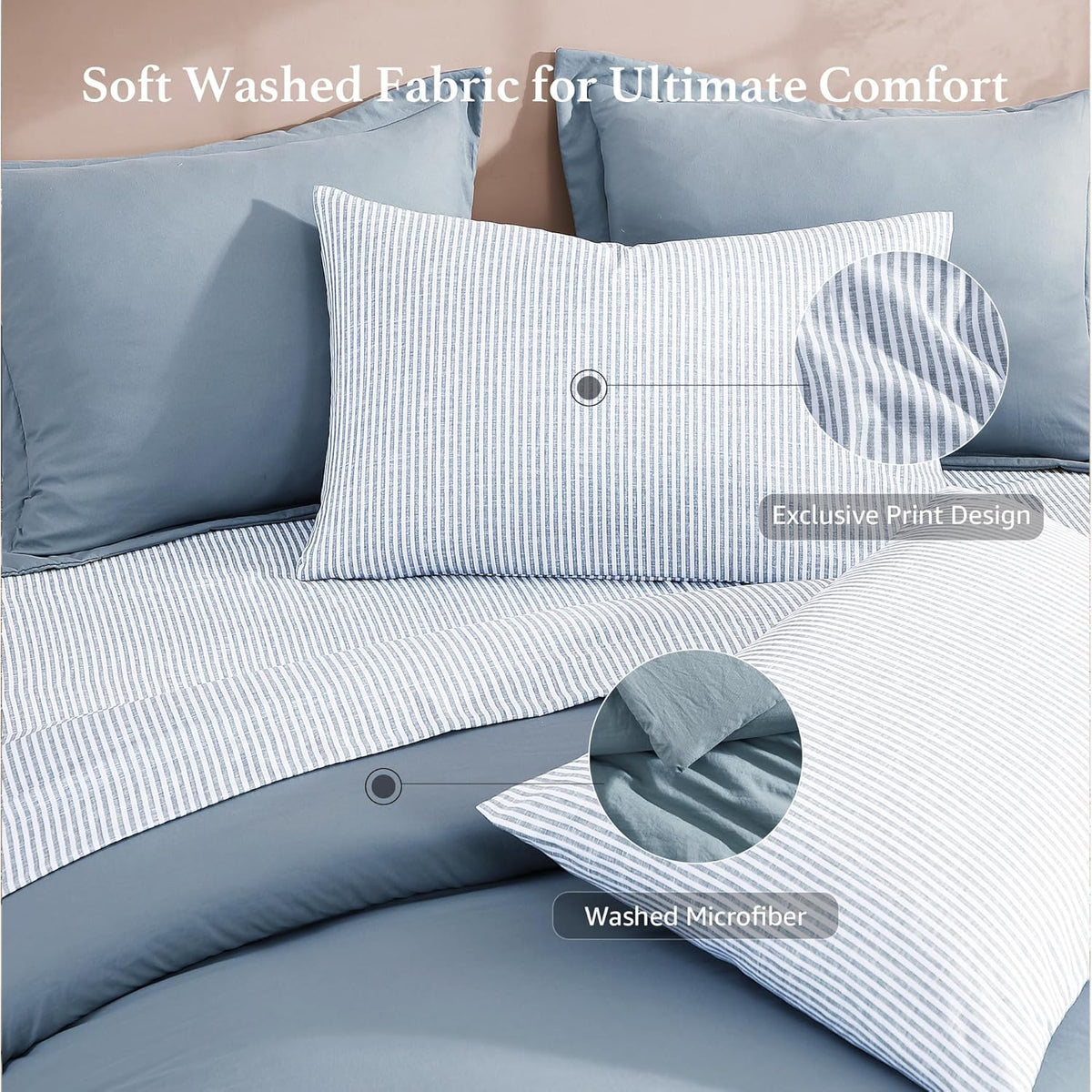 Monbix Queen Comforter Set - 7 Pieces Soft Bed in a Bag Queen Bedding Sets