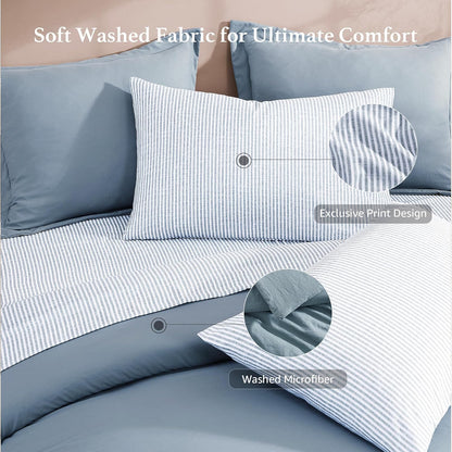 Monbix Queen Comforter Set - 7 Pieces Soft Bed in a Bag Queen Bedding Sets