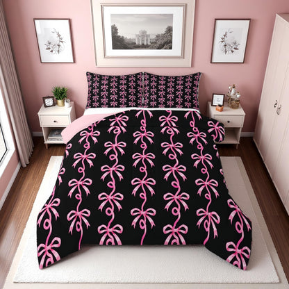 Erosebridal Cute Pink Bow Twin Bedding Set for Girls,Ribbon Bow Knot Comforter Set for Kids Kawaii Room Decor,Princess Bowknot Bed Set Girly Pink Bows Bedding Comforter Sets,1 Pillowcase