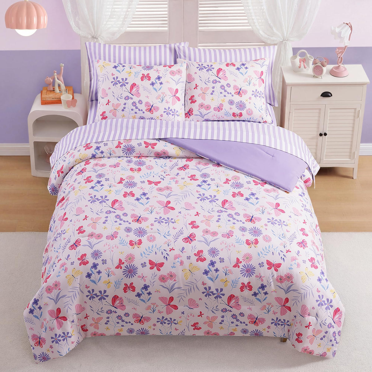 Twin XL Comforter Set for Girls Colorful Checkered Bed in a Bag 5 Pieces