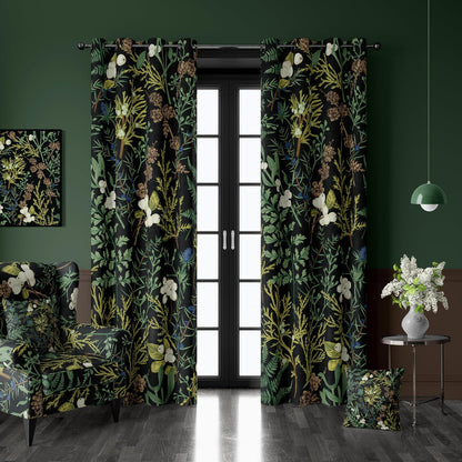 Botanical Green Plant Blackout Curtains 2 Panels 52Wx84L Inch