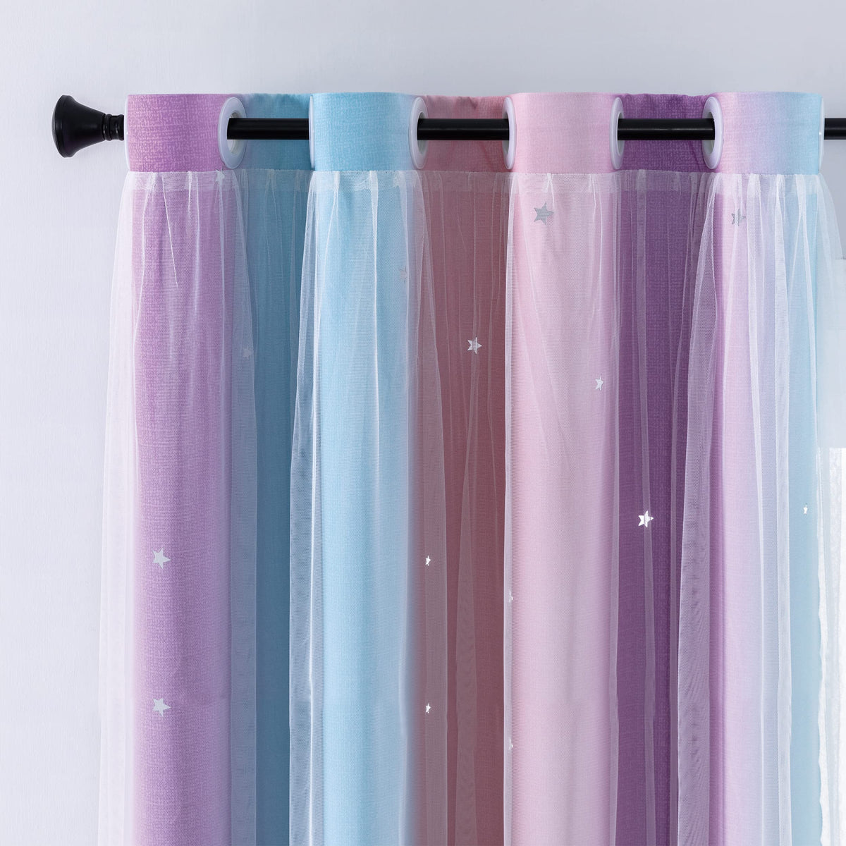 XiDi Curtains for Girls Bedroom Decor, Rainbow Blackout Curtains for Kids/Little Girl Room Decor, Unicorn Wall Decals,Pink Purple Green,63 x 34 inches,1 Panel