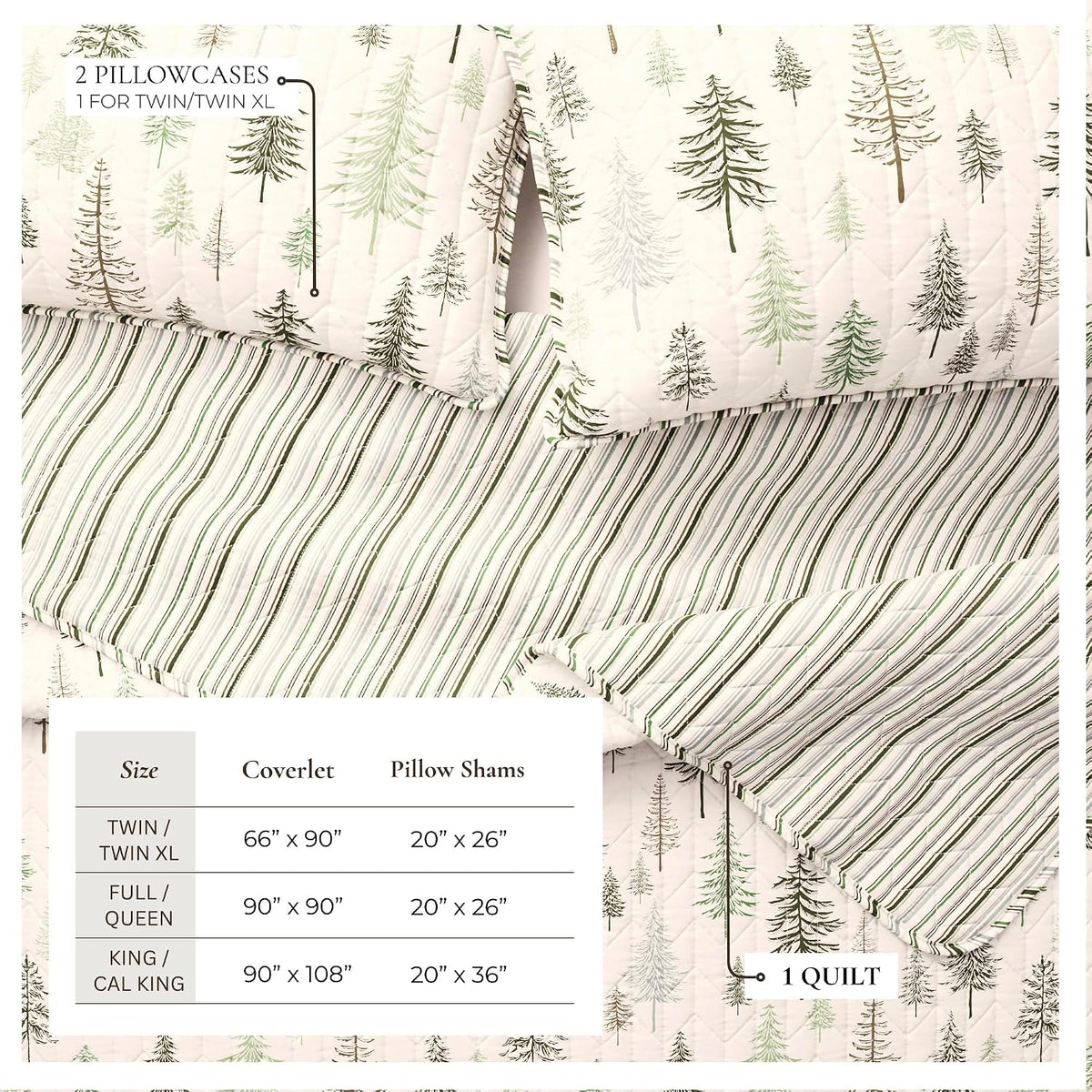 Great Bay Home Lodge Quilt Set - 3-Piece Full/Queen Size Rustic Bedding Set - Lightweight, All-Season, Reversible Bedspread (Lodge Trees)