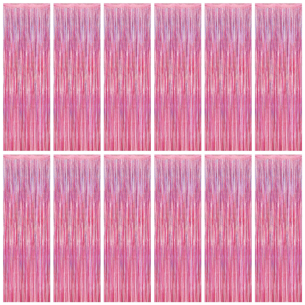 2 Pack Glitter Pink Backdrop, 3.28 FT x 7.05 FT Birthday Party Decorations, Laser Pink Fringe Curtains Foil Streamer Tinsel, Pink Curtains Photo Backdrop Happy Birthday Valentines Day Backdrop
