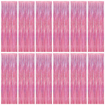 2 Pack Glitter Pink Backdrop, 3.28 FT x 7.05 FT Birthday Party Decorations, Laser Pink Fringe Curtains Foil Streamer Tinsel, Pink Curtains Photo Backdrop Happy Birthday Valentines Day Backdrop