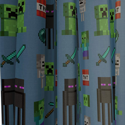 Jay Franco Kids Window Drapes - 4 Piece Curtain Set Includes 2 Tiebacks, Beautiful Bedding Room Décor and Easy Set Up, Blue - Minecraft, 84 Inch