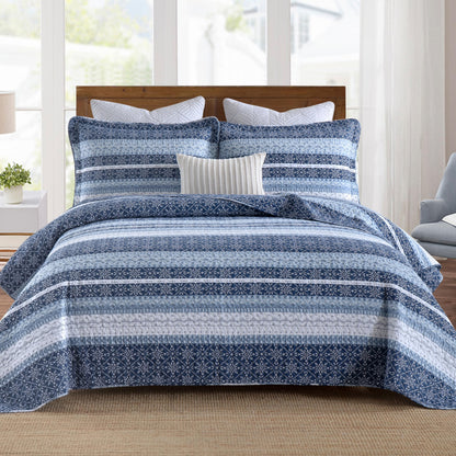 Homzard 100% Cotton Quilt Bedding Set Queen Size Striped Floral Bedspread