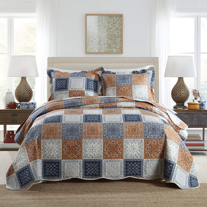 Travan 3-Piece Quilt Set Quilted Bedspread Lightweight Coverlet Set Garden Style Floral Printed Oversized Quilted Bedding Set with Shams for All Season, Exquisite, King Size