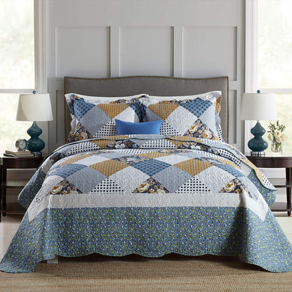 Travan 3-Piece Quilt Set Quilted Bedspread Lightweight Coverlet Set Garden Style Floral Printed Oversized Quilted Bedding Set with Shams for All Season, Exquisite, King Size