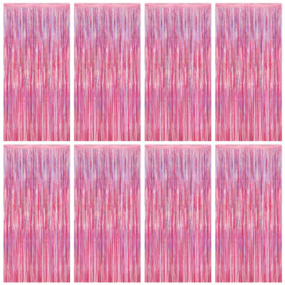 2 Pack Glitter Pink Backdrop, 3.28 FT x 7.05 FT Birthday Party Decorations, Laser Pink Fringe Curtains Foil Streamer Tinsel, Pink Curtains Photo Backdrop Happy Birthday Valentines Day Backdrop
