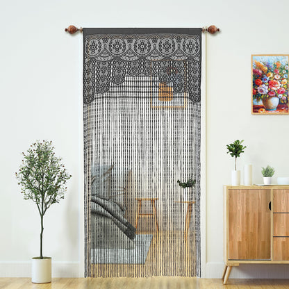 Macrame Lace Door String Curtain for Doorway, Black, 35"W x 79"L, 1 Panel