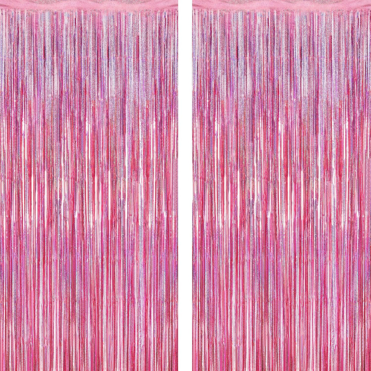 2 Pack Glitter Pink Backdrop, 3.28 FT x 7.05 FT Birthday Party Decorations, Laser Pink Fringe Curtains Foil Streamer Tinsel, Pink Curtains Photo Backdrop Happy Birthday Valentines Day Backdrop