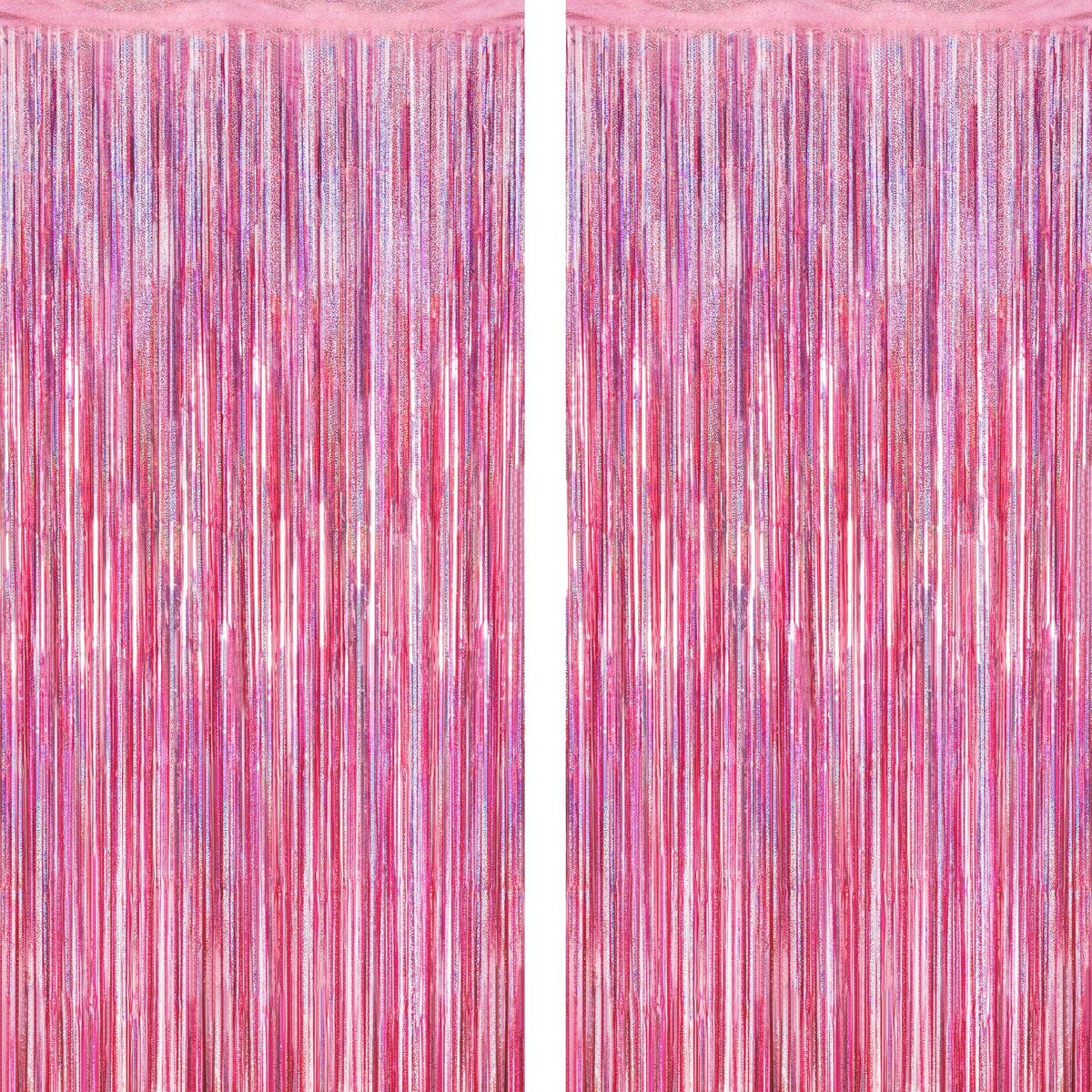 2 Pack Glitter Pink Backdrop, 3.28 FT x 7.05 FT Birthday Party Decorations, Laser Pink Fringe Curtains Foil Streamer Tinsel, Pink Curtains Photo Backdrop Happy Birthday Valentines Day Backdrop