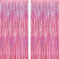 2 Pack Glitter Pink Backdrop, 3.28 FT x 7.05 FT Birthday Party Decorations, Laser Pink Fringe Curtains Foil Streamer Tinsel, Pink Curtains Photo Backdrop Happy Birthday Valentines Day Backdrop