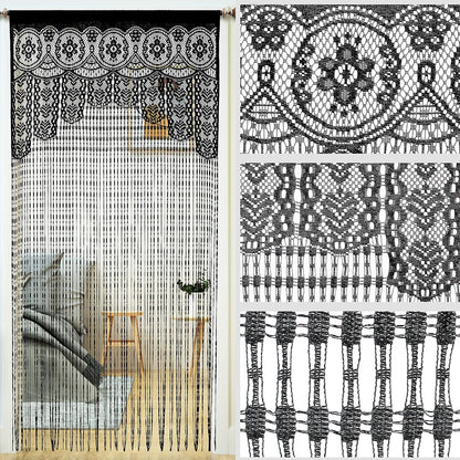 Macrame Lace Door String Curtain for Doorway, Black, 35"W x 79"L, 1 Panel