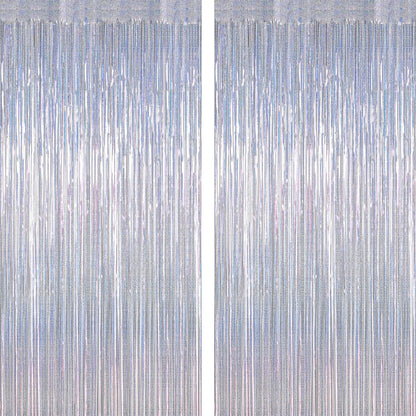 2 Pack Glitter Pink Backdrop, 3.28 FT x 7.05 FT Birthday Party Decorations, Laser Pink Fringe Curtains Foil Streamer Tinsel, Pink Curtains Photo Backdrop Happy Birthday Valentines Day Backdrop