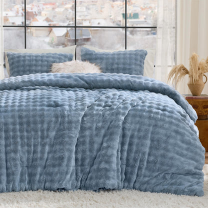 Bedsure 3D Cloud Bubble Comforter Fluffy Comforter Queen Dark Green 3 Pcs