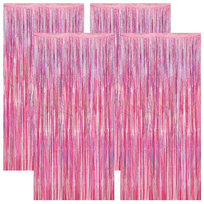 2 Pack Glitter Pink Backdrop, 3.28 FT x 7.05 FT Birthday Party Decorations, Laser Pink Fringe Curtains Foil Streamer Tinsel, Pink Curtains Photo Backdrop Happy Birthday Valentines Day Backdrop