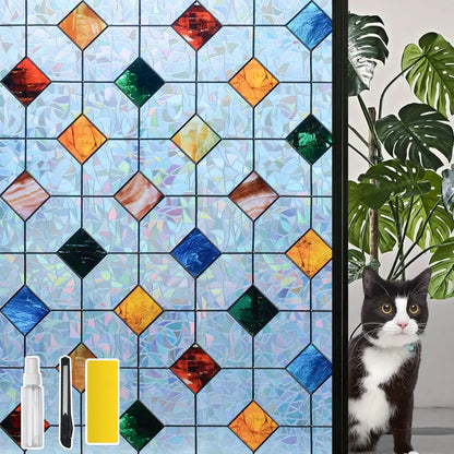 DKTIE 17.7in x 78.7in PVC Rainbow Agate Diamond Privacy Window Film - Anti-UV, Heat-Blocking, Electrostatic Cling, Easy-Install with Tools, Whimsical Home Decor, Universal Design Window Stickers & Films, Graphics Decal for Bedroom, Bathroom Supplies
