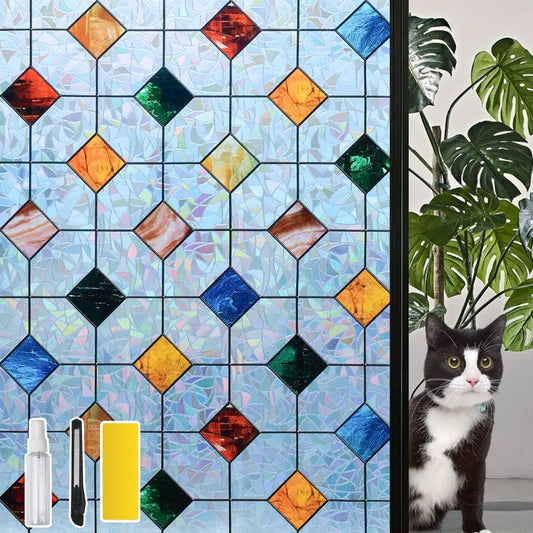 DKTIE 17.7in x 78.7in PVC Rainbow Agate Diamond Privacy Window Film - Anti-UV, Heat-Blocking, Electrostatic Cling, Easy-Install with Tools, Whimsical Home Decor, Universal Design Window Stickers & Films, Graphics Decal for Bedroom, Bathroom Supplies