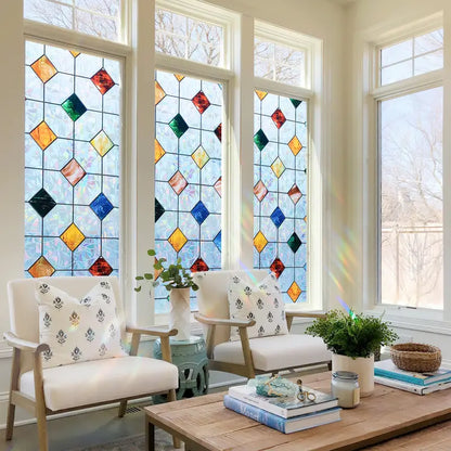 DKTIE 17.7in x 78.7in PVC Rainbow Agate Diamond Privacy Window Film - Anti-UV, Heat-Blocking, Electrostatic Cling, Easy-Install with Tools, Whimsical Home Decor, Universal Design Window Stickers & Films, Graphics Decal for Bedroom, Bathroom Supplies