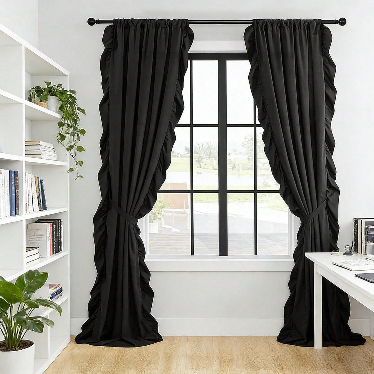 2-Piece French Romantic Semi-Sheer Ruffled Curtains Window Drapes, American Country Style Window Balcony Farmhouse Curtain, Living Room Bedroom Decor, Home Decoration Curtain