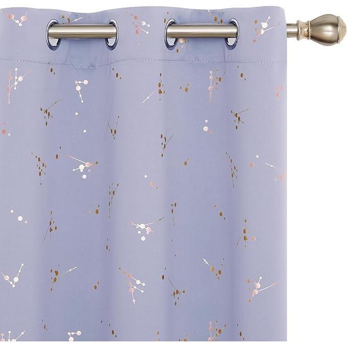 Deconovo 2-Panel Blackout Curtain for Windows - Modern Constellation Style, Gold Star Foil All-Over Print, Thermal Lined, Soundproof Curtains, Silky Smooth Drape, Durable, Machine Washable for Living Room, School Playroom
