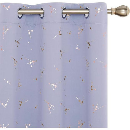 Deconovo 2-Panel Blackout Curtain for Windows - Modern Constellation Style, Gold Star Foil All-Over Print, Thermal Lined, Soundproof Curtains, Silky Smooth Drape, Durable, Machine Washable for Living Room, School Playroom