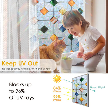 DKTIE 17.7in x 78.7in PVC Rainbow Agate Diamond Privacy Window Film - Anti-UV, Heat-Blocking, Electrostatic Cling, Easy-Install with Tools, Whimsical Home Decor, Universal Design Window Stickers & Films, Graphics Decal for Bedroom, Bathroom Supplies